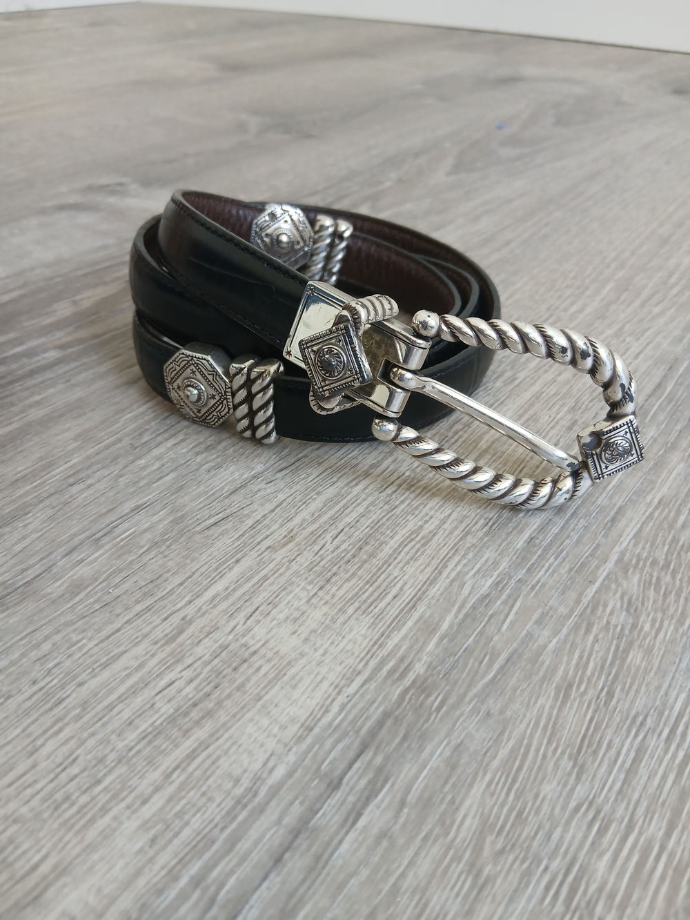Brighton Black Leather Belt with Decorative Silver Buckle